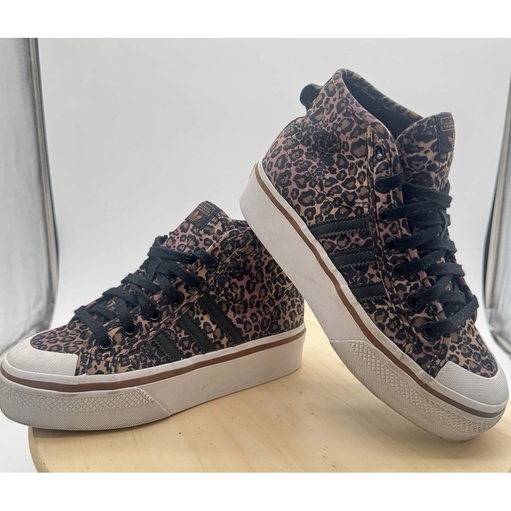 Adidas Nizza Platform Mid Top Leopard Print Canvas Sneakers US 6 Streetwear‎